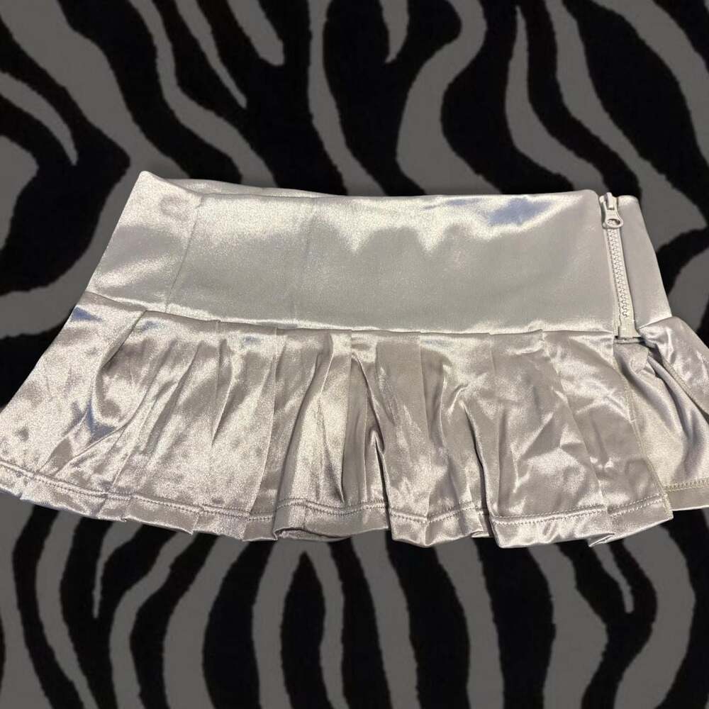 Vintage Y2K Espiral Silver Shimmer Micro Mini Skirt, Deadstock, Size M/L